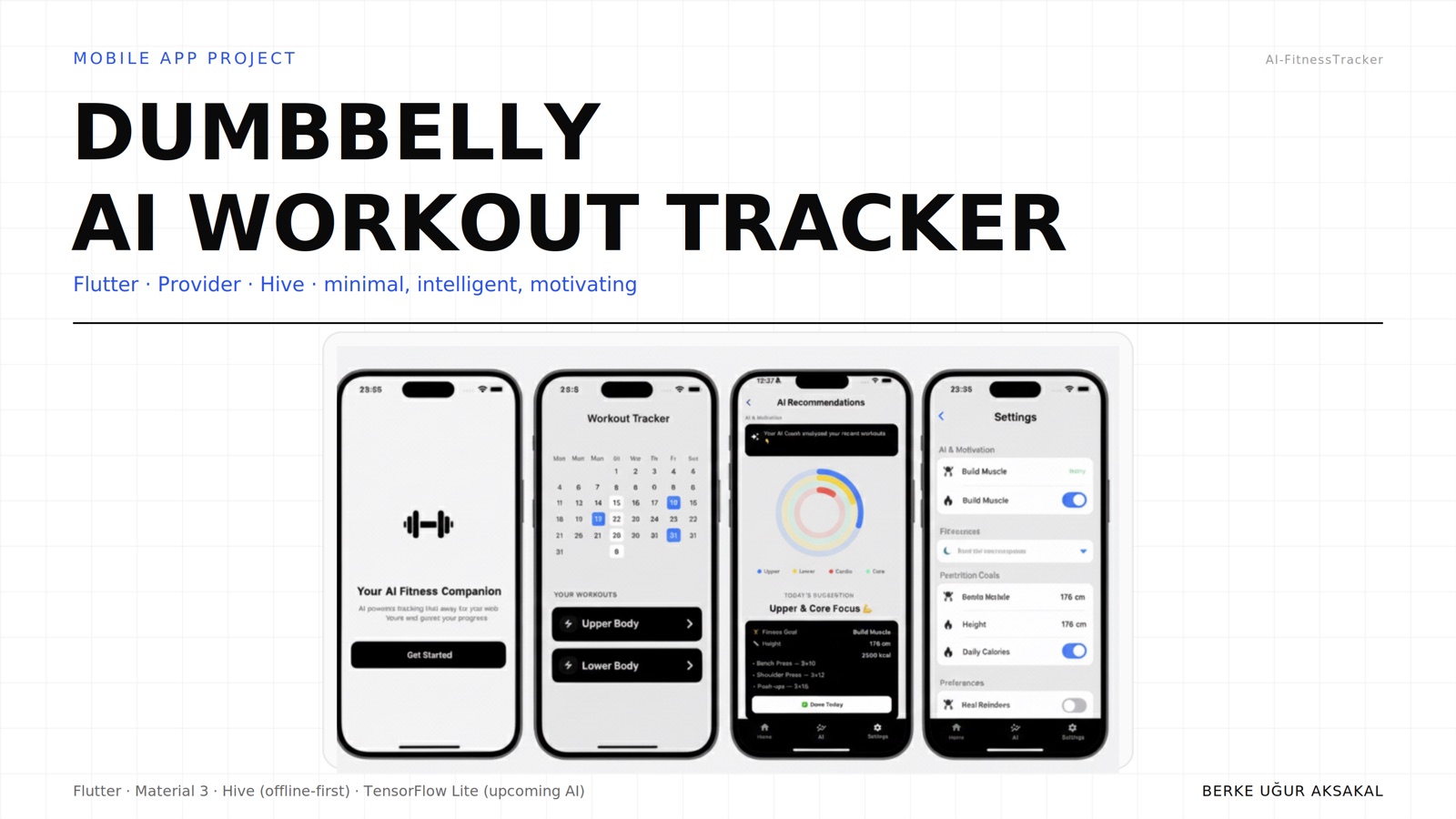 Dumbbelly — AI workout tracker, Flutter · Provider · Hive